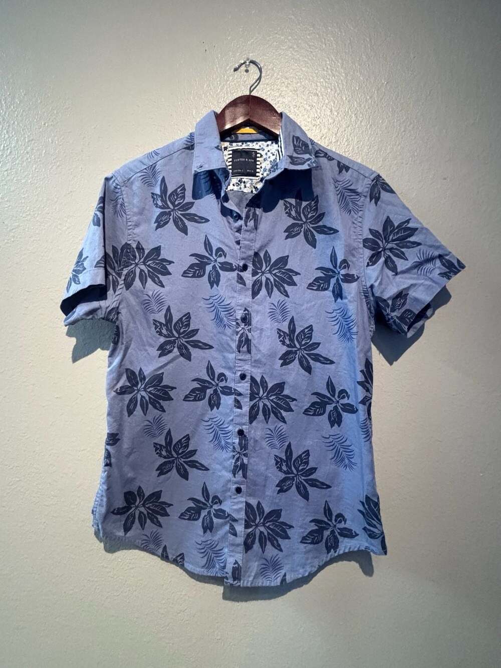 Porter & Ash Tropical Floral Short Sleeve Button Down Shirt Blue Sz S